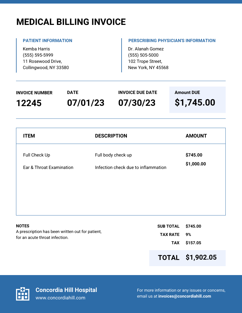 contoh invoice tagihan rumah sakit