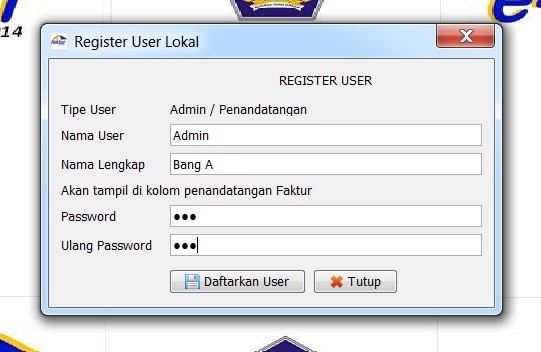 Input Data User dan Password Baru Aplikasi e-Faktur Desktop Anda