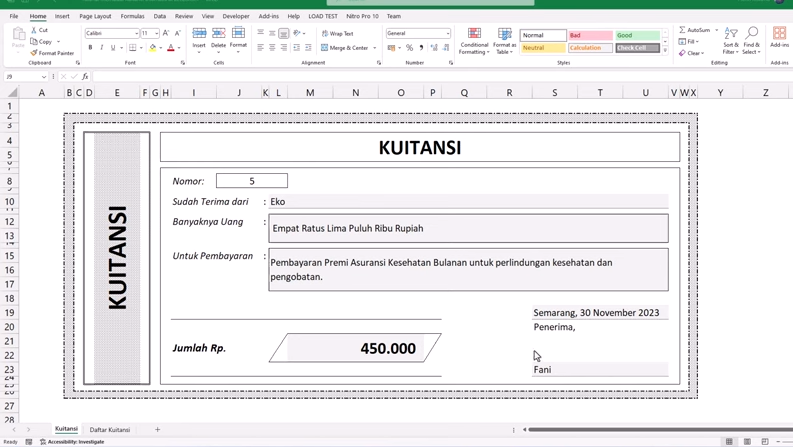 Langkah-Langkah Membuat Kwitansi di Excel